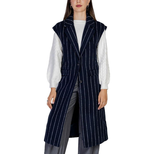ICHI Blue Polyester Sleveless Jacket IC-15420500010-IT36|XXS