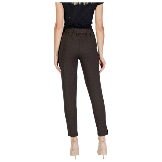 ICHI Brown Polyester Women's Pants, Fall/Winter Collection, Back View, 68% Polyester, 27% Viscose, 5% Elastane, Stylish Fit.