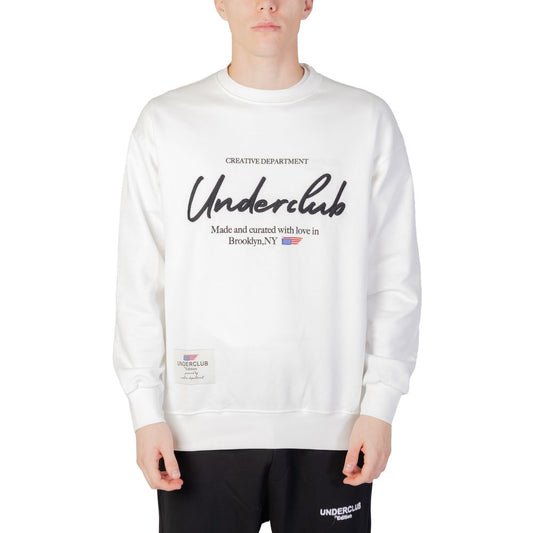 Underclub white cotton men's sweatshirt, autumn/winter collection, hoodless design, 100% cotton, modeled front view.