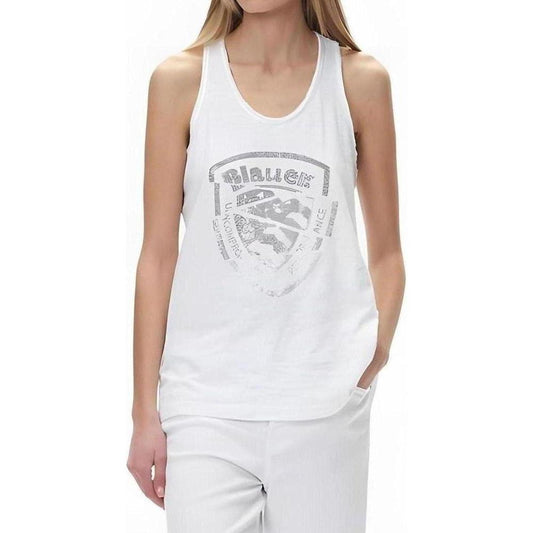 Blauer white cotton women's tank top, spring/summer collection, featuring subtle graphic design. Perfect casual or sporty wear.