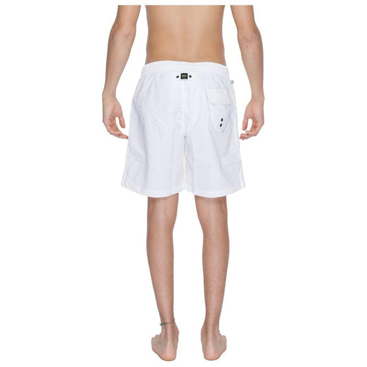 Back view of Blauer white men's polyamide swimsuit, spring/summer collection, made of 75% polyamide and 25% polyester.