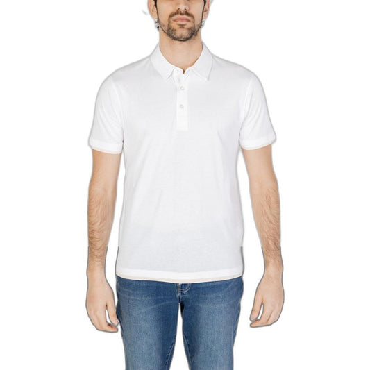 Hamaki-Ho white cotton polo shirt for men, spring/summer collection, short sleeves, 100% cotton composition, stylish casual wear.