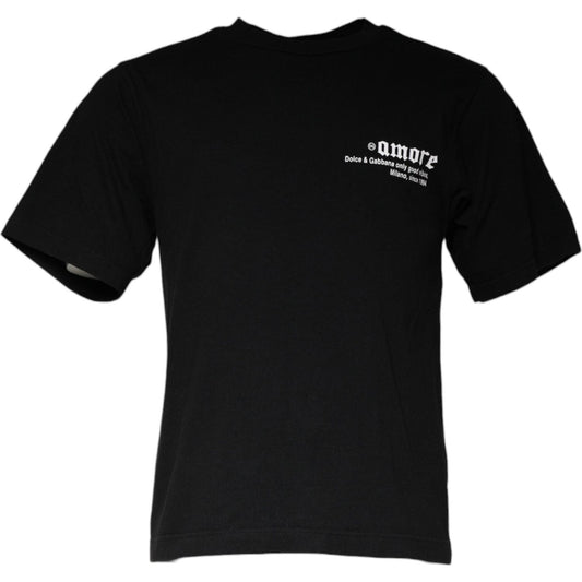 Dolce & Gabbana Black Amore Print Cotton Crew Neck T-shirt TSH87128-46