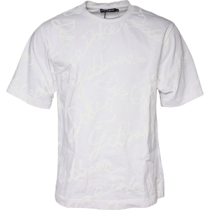 Dolce & Gabbana White Logo Print Cotton Crew Neck T-shirt