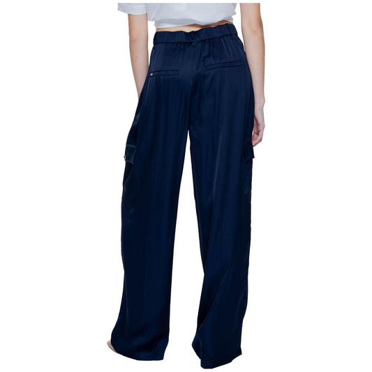 Street One blue viscose palazzo pants for women, spring/summer collection, 100% viscose fabric, back view with cargo pockets.