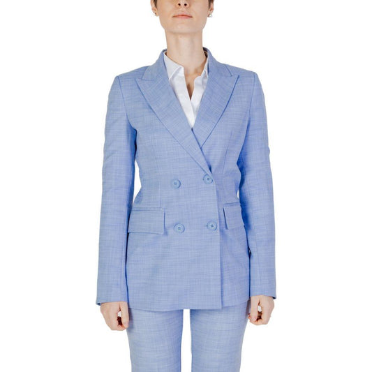 Sandro Ferrone women's blue viscose blazer, spring/summer collection, featuring polyester and elastane blend.