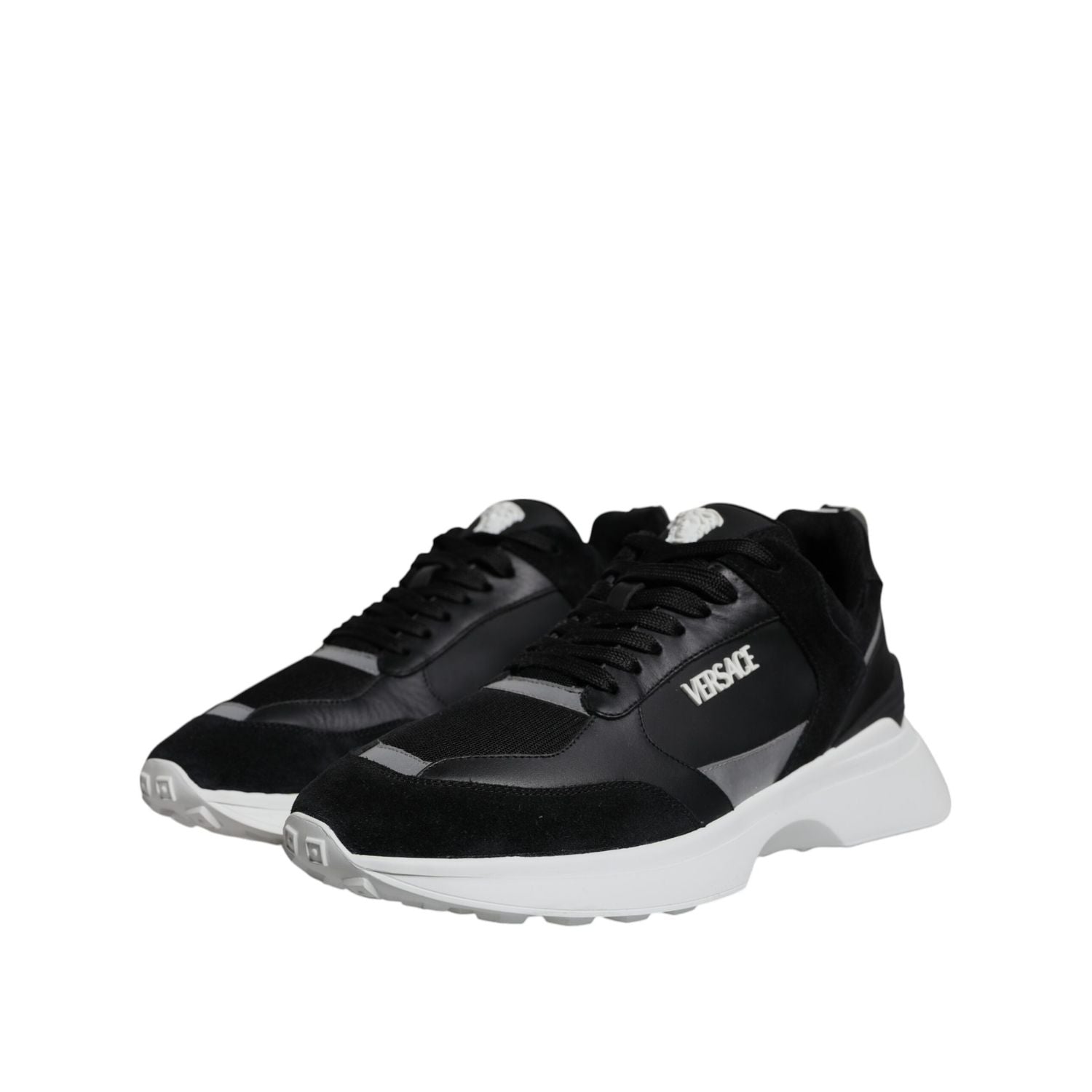 Versace Black Canvas Quad Fabric Medusa Low Top Sneaker Shoes
