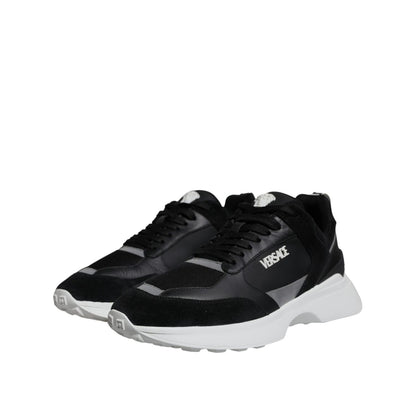 Versace Black Canvas Quad Fabric Medusa Low Top Sneaker Shoes