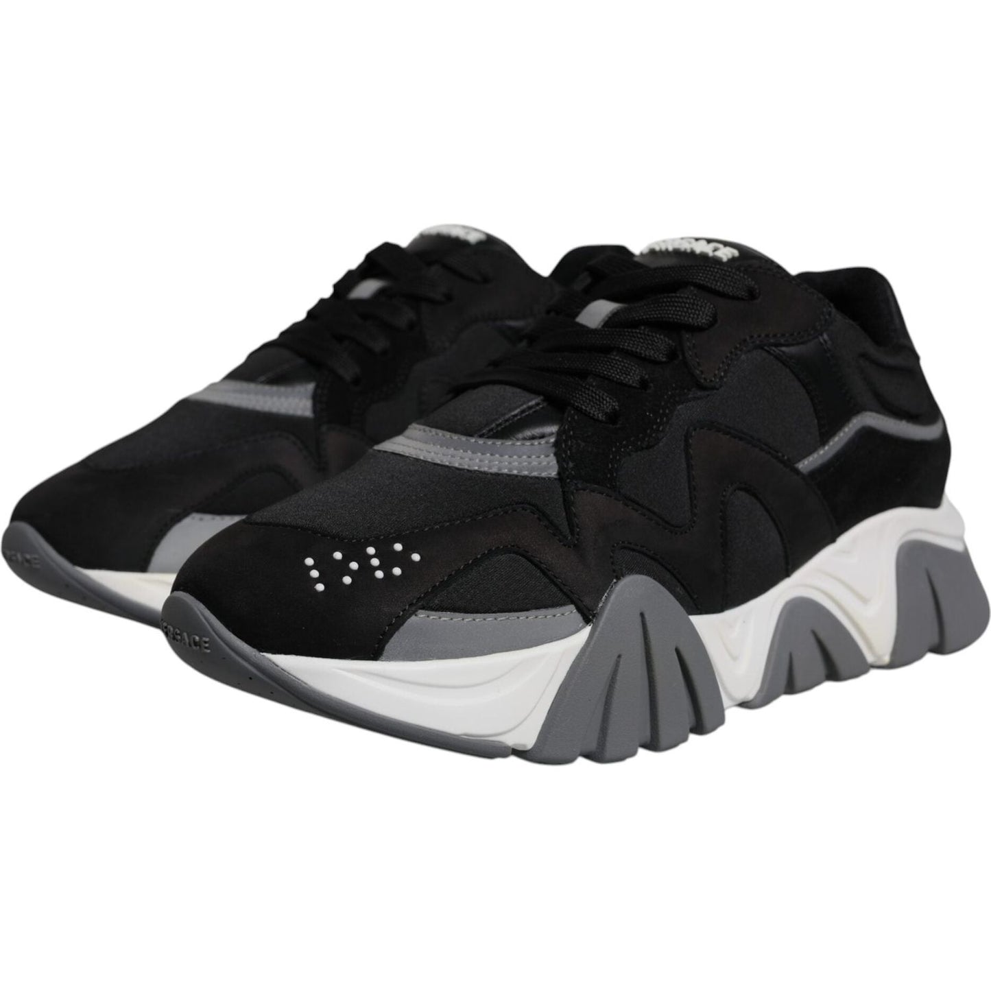 Versace Black Leather Neoprene Chunky Low Top Sneakers Squalo Shoes MV6396-42