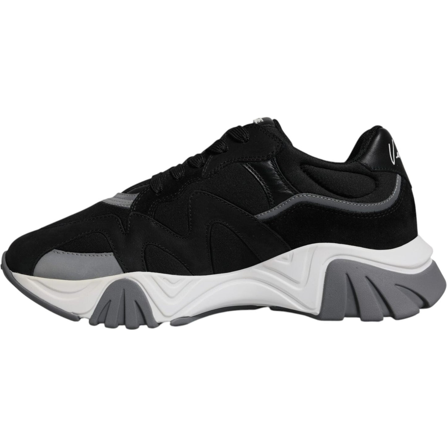 Versace Black Leather Neoprene Chunky Low Top Sneakers Squalo Shoes MV6396-42