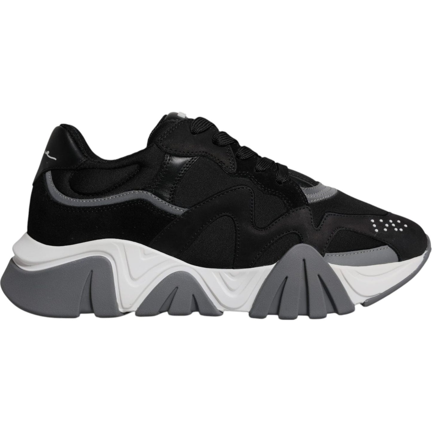 Versace Black Leather Neoprene Chunky Low Top Sneakers Squalo Shoes MV6396-42
