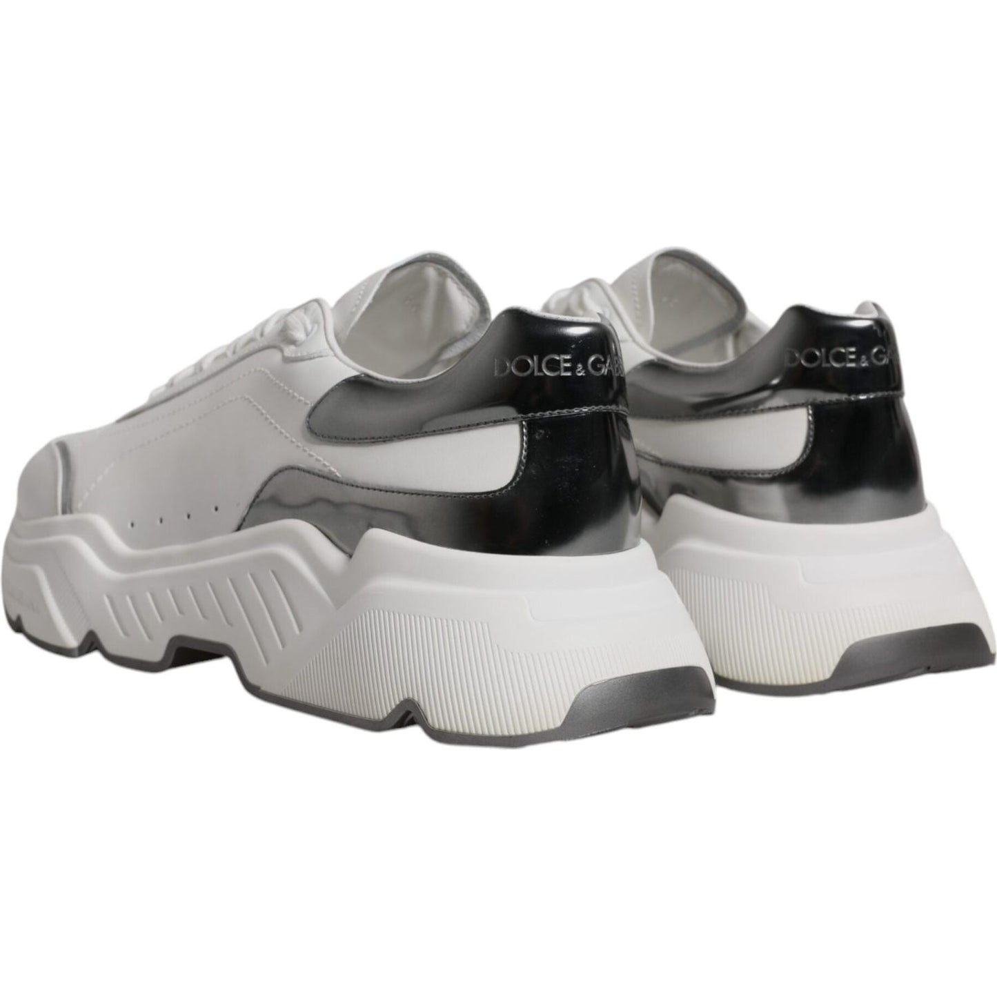 Dolce & Gabbana White Silver DAYMASTER Leather Sneakers Shoes MV6430