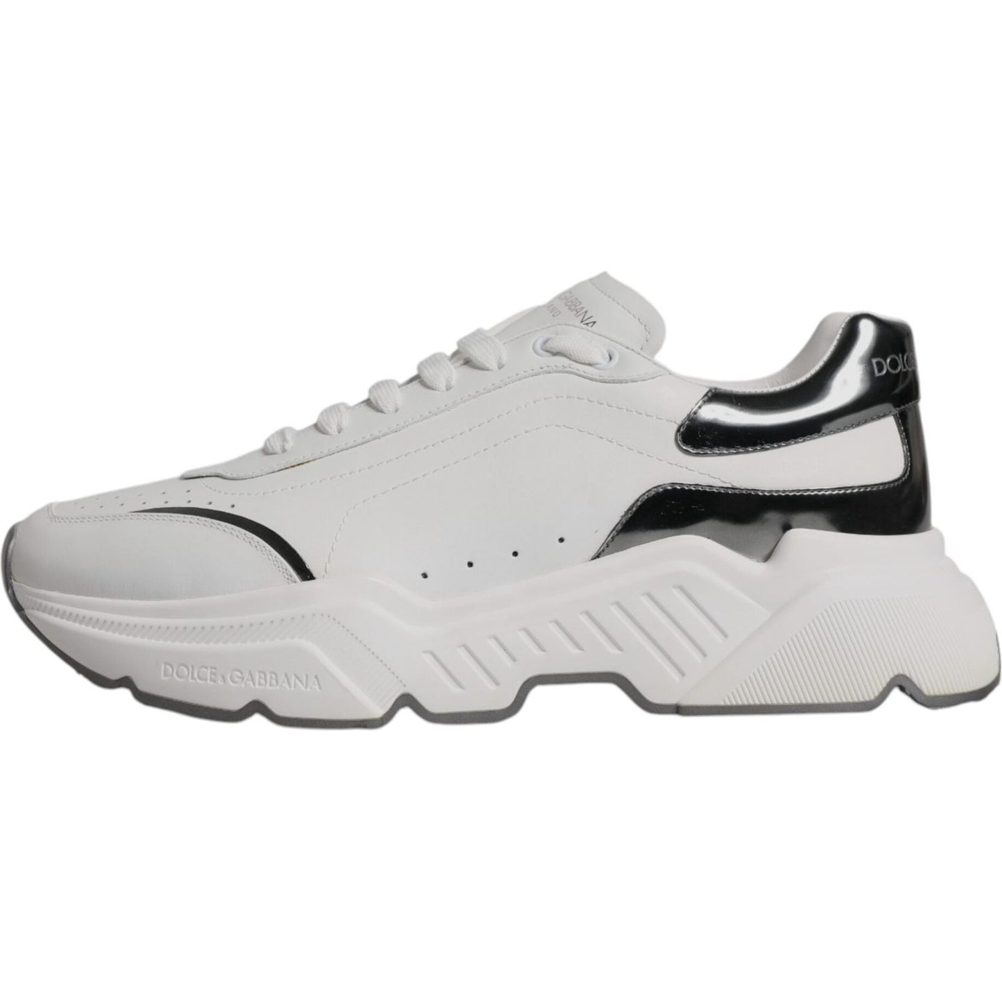 Dolce & Gabbana White Silver DAYMASTER Leather Sneakers Shoes MV6430