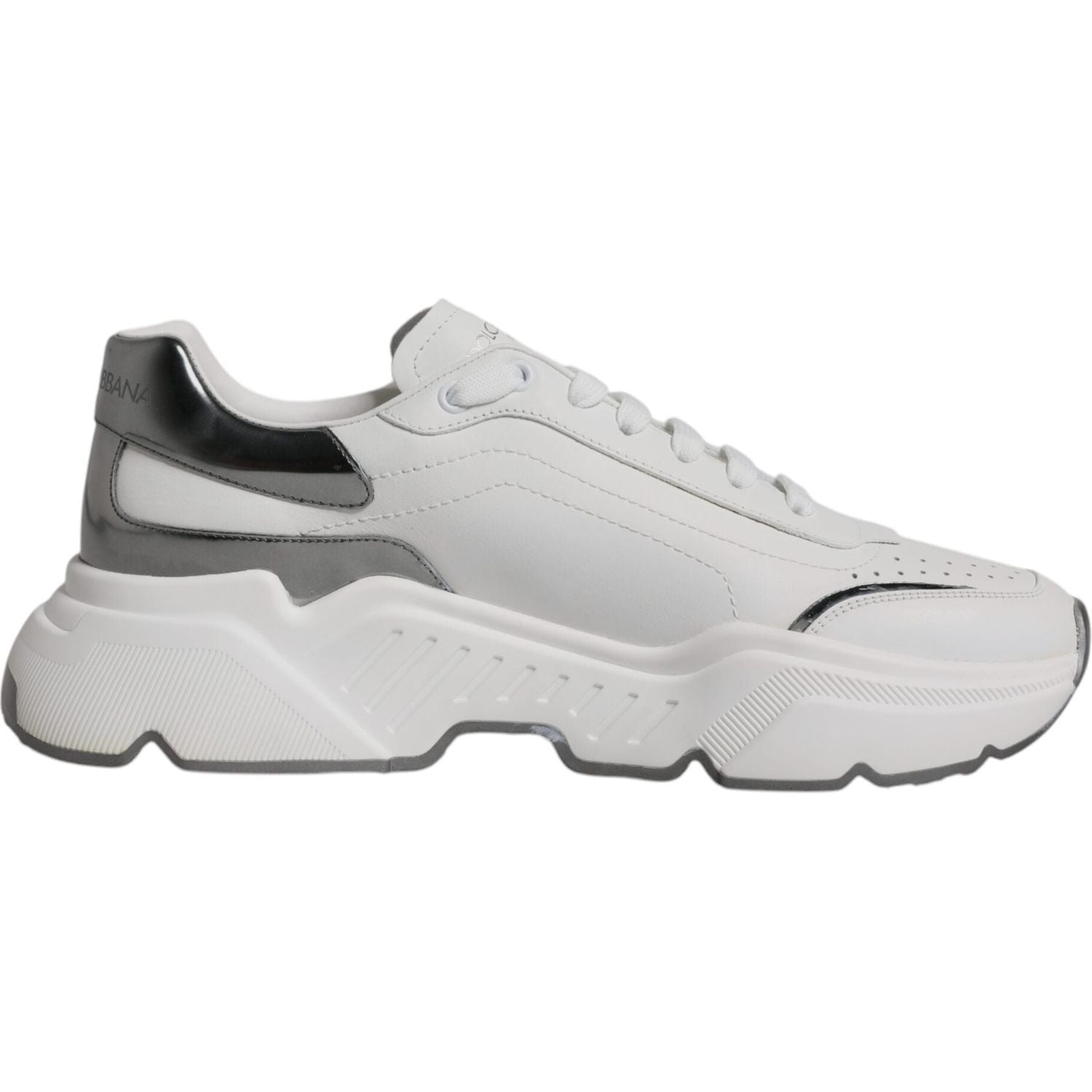 Dolce & Gabbana White Silver DAYMASTER Leather Sneakers Shoes