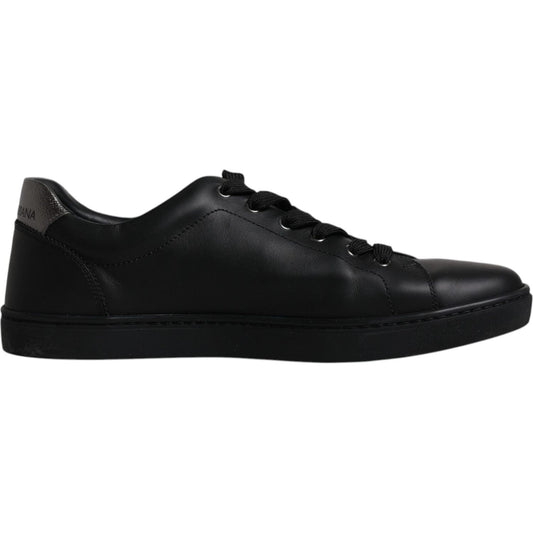 Dolce & Gabbana Black Leather London Heart Men Sneakers Shoes MV6465-44
