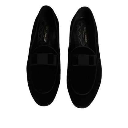 Dolce & Gabbana Black Velvet Loafers Formal Men Dress Shoes