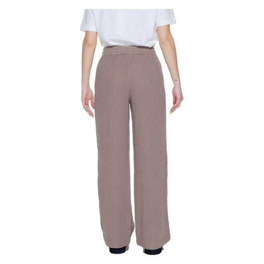 Back view of women's brown cotton palazzo pants from Street One, perfect for spring/summer fashion, 100% cotton.