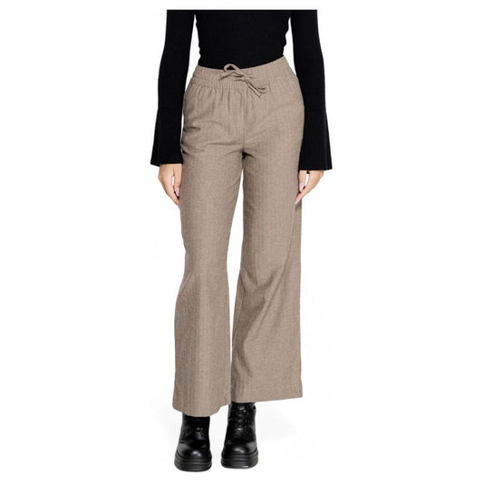 Jacqueline De Yong brown cotton women's pants, fall/winter collection, blend of cotton, polyester, and viscose.