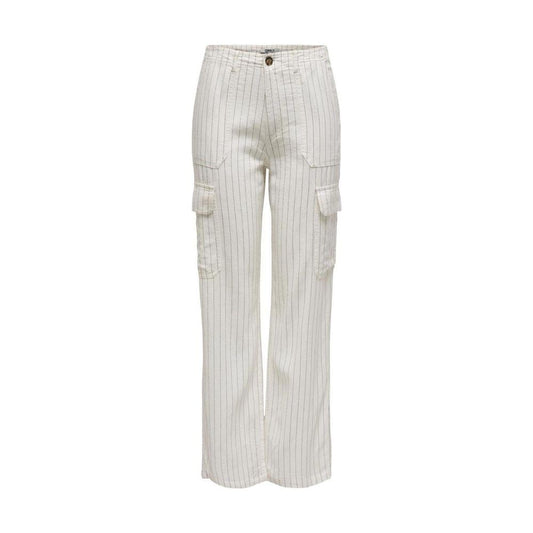 Women's white linen trousers, spring/summer collection, 55% linen and 45% viscose, regular fit with pockets.