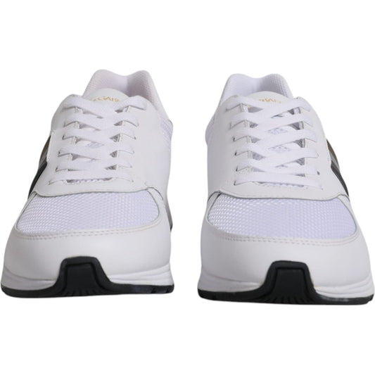 Dolce & Gabbana white leather casual men's sneakers with lace-up closure, logo details, and versatile sporty design made in Italy.