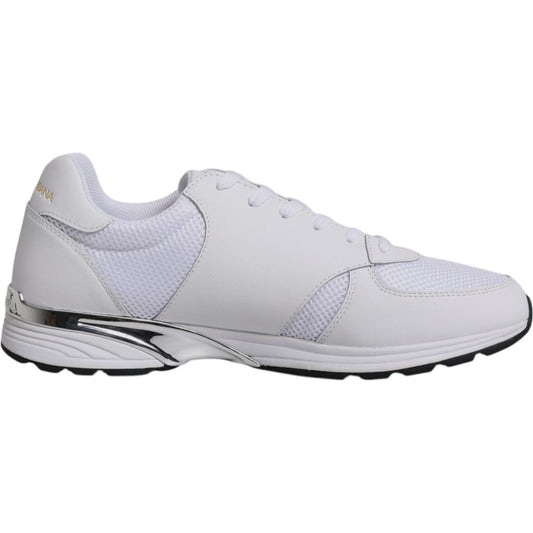 Dolce & Gabbana white leather men's sneakers with logo, featuring lace-up closure and rubber sole, made in Italy.