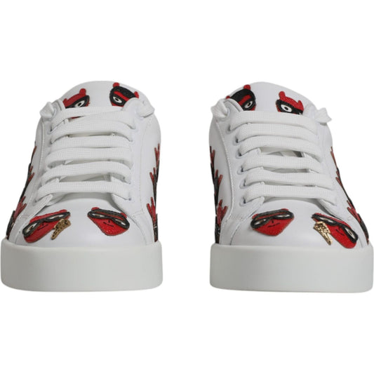 Dolce & Gabbana White Devil Face Portofino Sneakers Shoes Dolce & Gabbana Gray