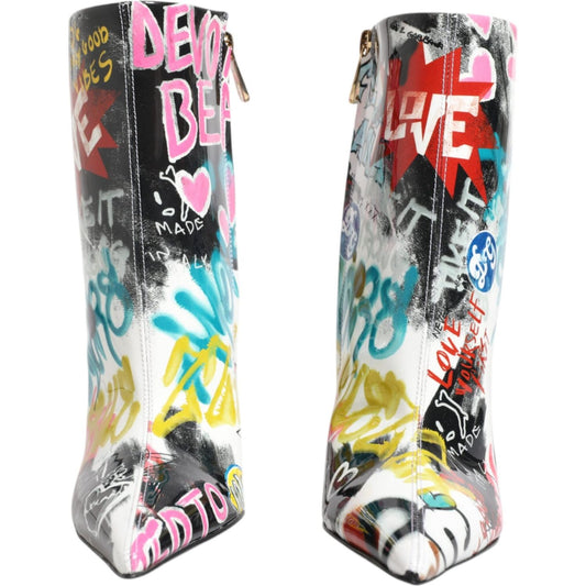 Dolce & Gabbana Multicolor Graffiti Keira Mid Calf Boots Shoes Dolce & Gabbana Light Gray