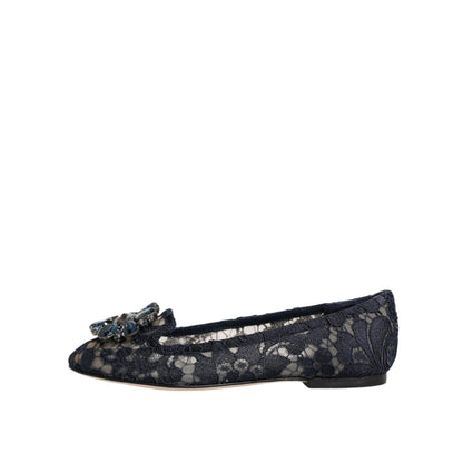 Dolce & Gabbana Blue Taormina Lace Crystals Flats Shoes