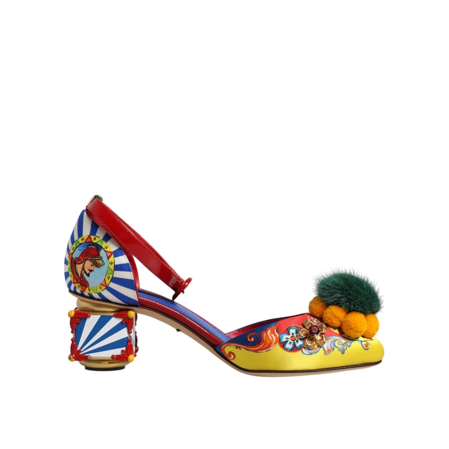 Dolce & Gabbana Multicolor Carretto Crystal Fur Sandals Shoes