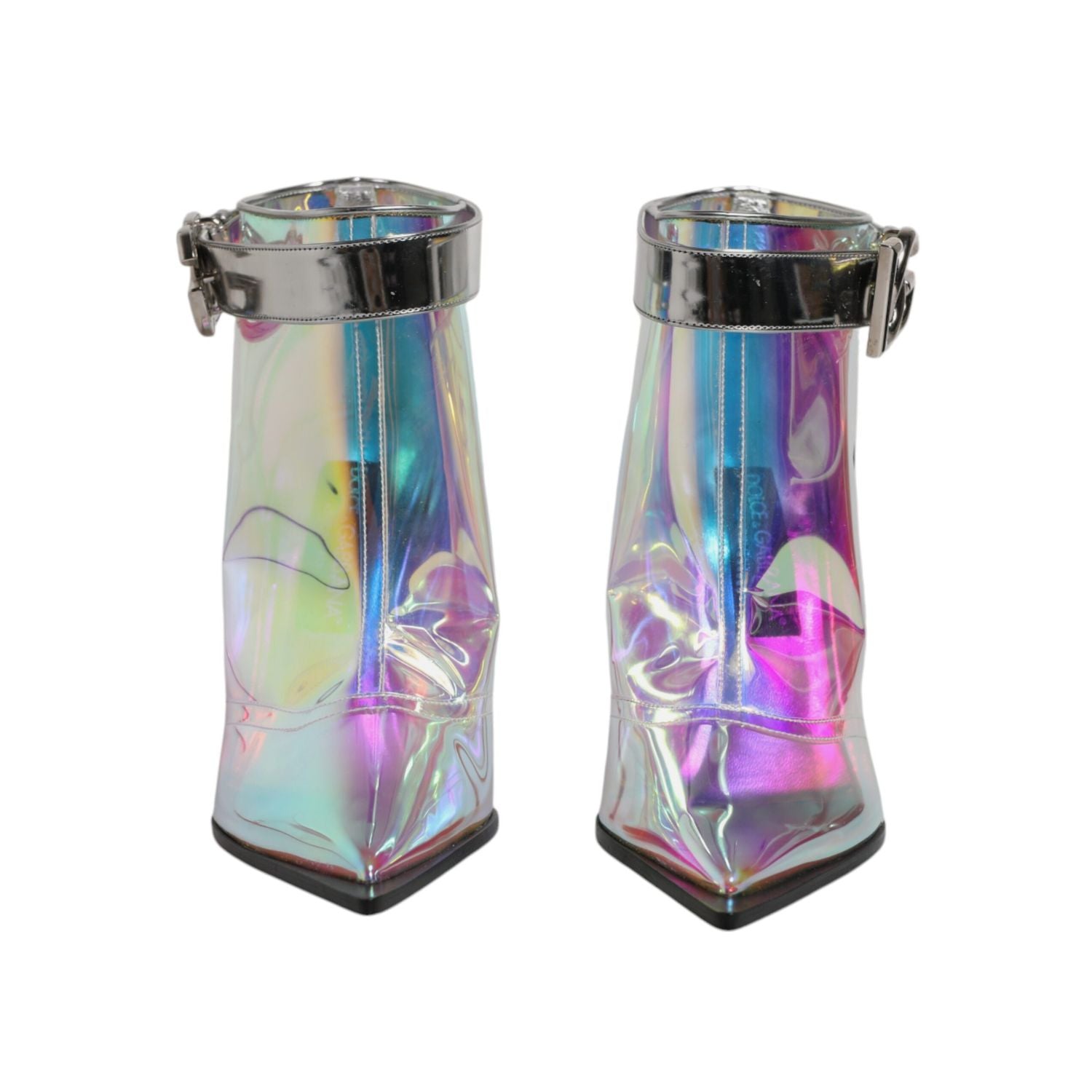 Dolce & Gabbana Shoes Silver Iridescent Pointed Short Boots