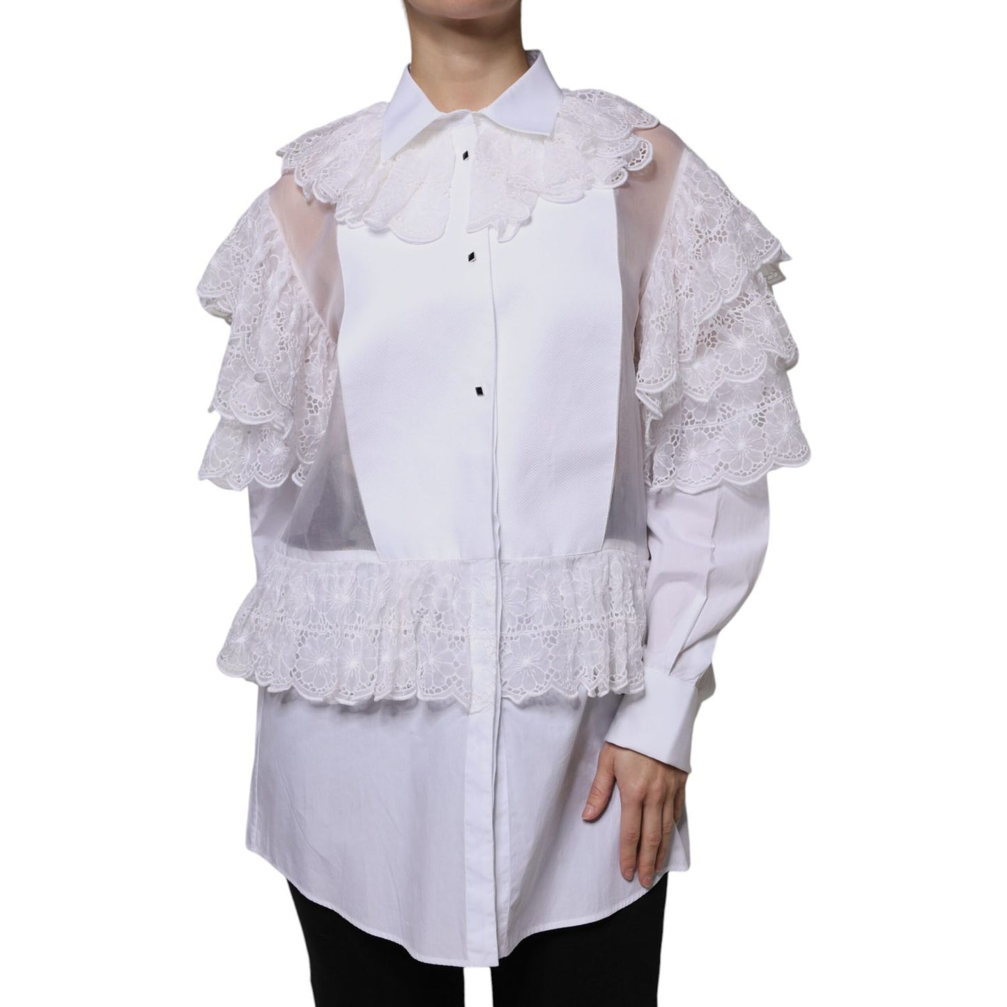 Dolce & Gabbana White Cotton Poplin Shirt Dress Blouse Top