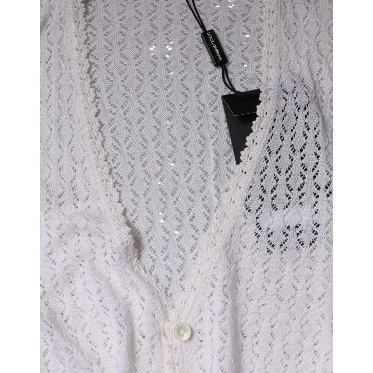 Dolce & Gabbana White Silk Button Down Cardigan Sweater