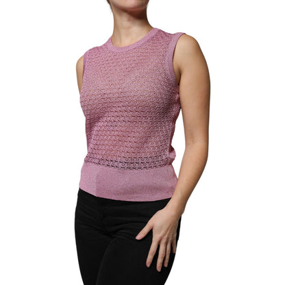 Dolce & Gabbana Pink Mesh See Through Sleeveless Tank Top
