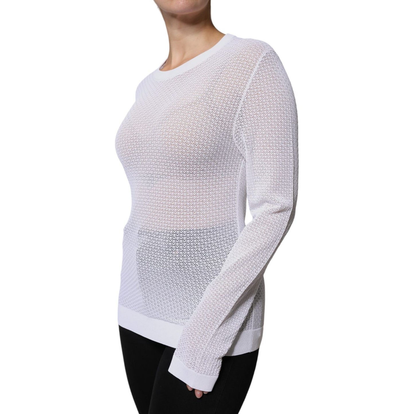 Dolce & Gabbana White Mesh See Through Long Sleeves Top