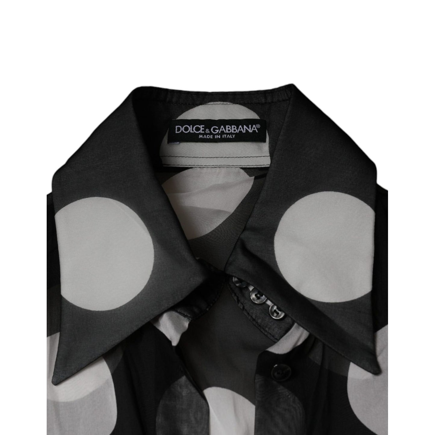 Dolce & Gabbana Black White Polka Dots Silk Long Sleeves Top