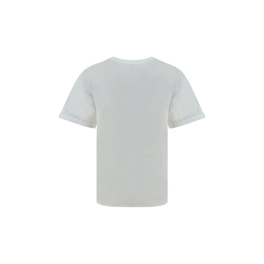 Back view of a Saint Laurent cotton T-shirt featuring ribbed crew neck, iconic monogram on front, regular fit.