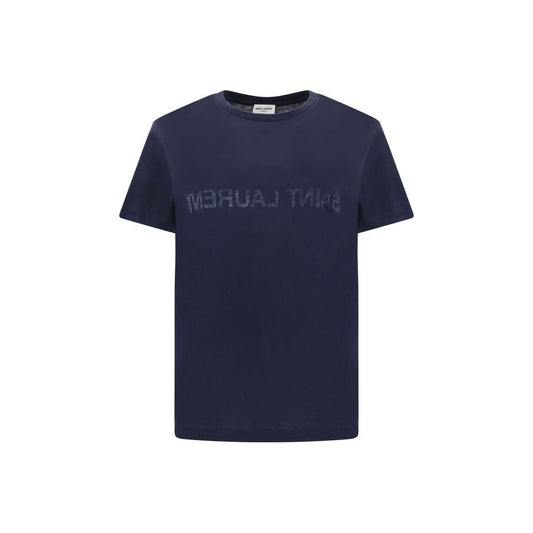 Saint Laurent cotton T-shirt with ribbed crew neck and iconic monogram, regular fit, front and back view.