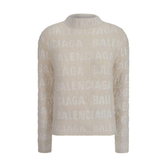 Balenciaga wool sweater with high neck, ribbed cuffs and hem, featuring jacquard weave brand monogram in a regular fit style.