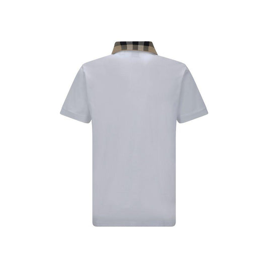 Burberry Cody Polo Shirt in cotton with Archivio Check pattern collar, monochrome design, regular fit, back view.