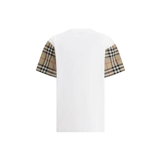 Burberry Check Archive Sleeve T-shirt with iconic Archivio Check pattern on sleeves and ribbed collar, shown in rear view.