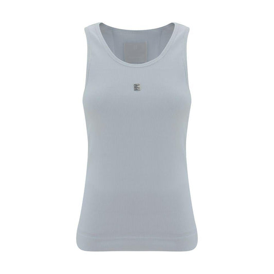 Front view of Givenchy cotton tank top with ribbed design, round neckline, and 4G logo plaque on chest.