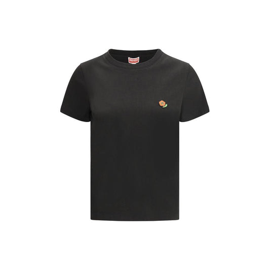 Kenzo cotton T-shirt with ribbed crew neck and iconic logo patch on front, monochrome pattern, regular fit.