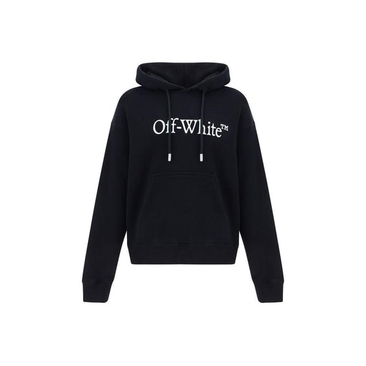Off-White Big Bookish Skate Hoodie, black cotton with logo, drawstring hood, ribbed cuffs, and kangaroo pocket, stylish streetwear.