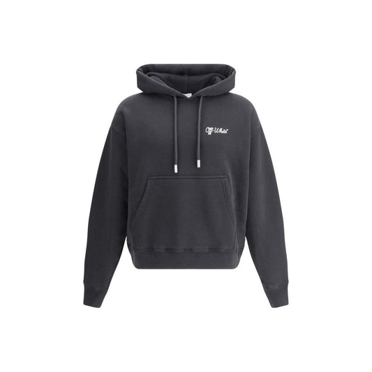 Off-White Script Skate Hoodie with drawstring hood and kangaroo pocket, featuring contrasting monogram on front.