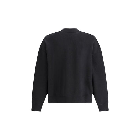 Back view of Palm Angels cotton sweatshirt with ribbed crew neck and cuffs, showcasing monochrome design.