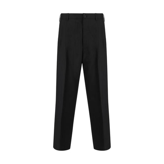 Marni Virgin Wool Pants with front zipper, button closure, and monochrome pattern; featuring an oversize fit and multiple pockets.