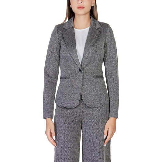 Women's ICHI black polyester blazer, fall/winter collection, made of 73% polyester, 25% viscose, 2% elastane.