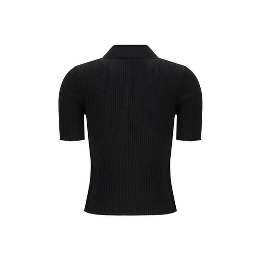 Back view of black Courrèges Polo Shirt with ribbed design, classic collar, and slim fit highlighting minimalist style.