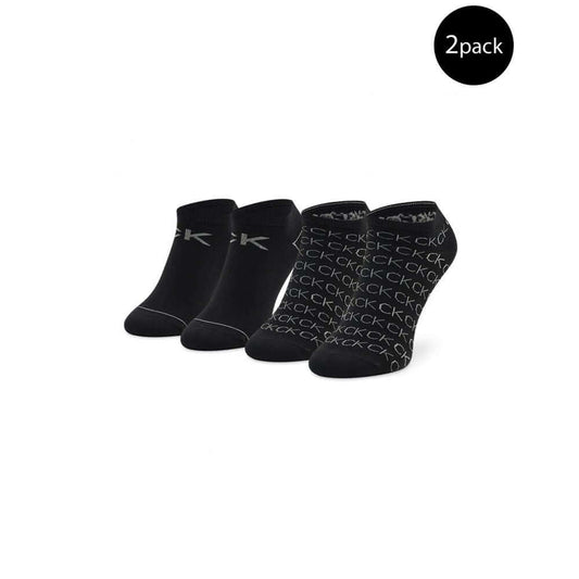 Calvin Klein black cotton tights and socks, two-pack, featuring CK logo, perfect for women's spring/summer collection.