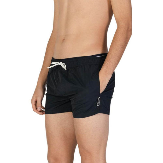 Hamaki-Ho black polyester men's swimwear for fall/winter collection, featuring comfortable fit and adjustable drawstring.